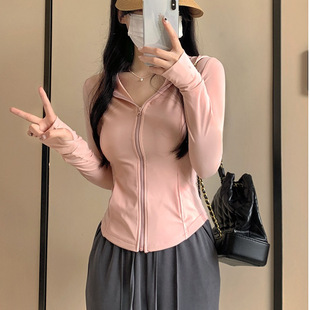 Hooded Summer Outdoor Casual Sun Protection Clothing for Women Slim Yoga Sportswear Tops Thin Long-Sleeved Sun Protection Jacket
