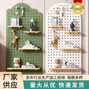 Factory wholesale hole board porch wall shelf wall solid wood hanging board home partition storage wall shelf