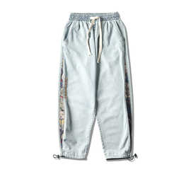 YPRS男装2023美式潮牌抽绳收缩裤脚欧美复古做旧牛仔裤直筒版型