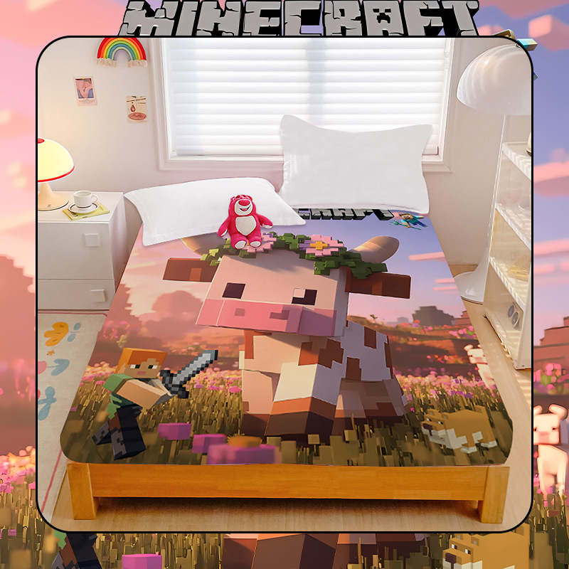 Pure Cotton Game Minecraft Pure Cotton Fitted Sheet Cartoon Steve Student Dormitory Home Mattress Protector
