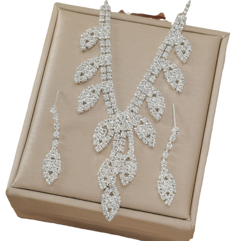 bridal set silver tassel necklace earrings grab chain rhinestone jewelry banquet jewelry set _voghion.com