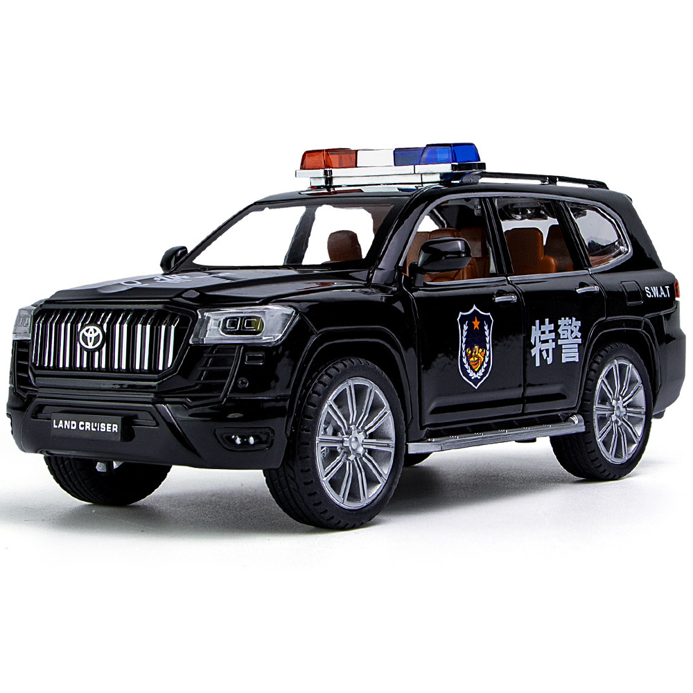 Weili aleación coche modelo 1:24 Toyota Prado autoritario coche de policía Tire hacia atrás el sonido y la luz del coche de juguete modelo de música Decoración