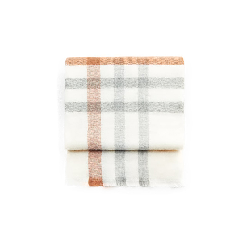 Bufanda blanca a cuadros de diseñador para mujer, cuello de cachemira de imitación cálido con borde de piel suave al tacto, invierno_voghion.com