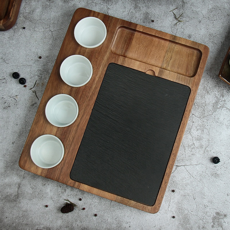 Junta de corte de madera multifuncional placa de queso con cuchillo y tenedor conjunto de plato de queso para frutas y verduras caseras