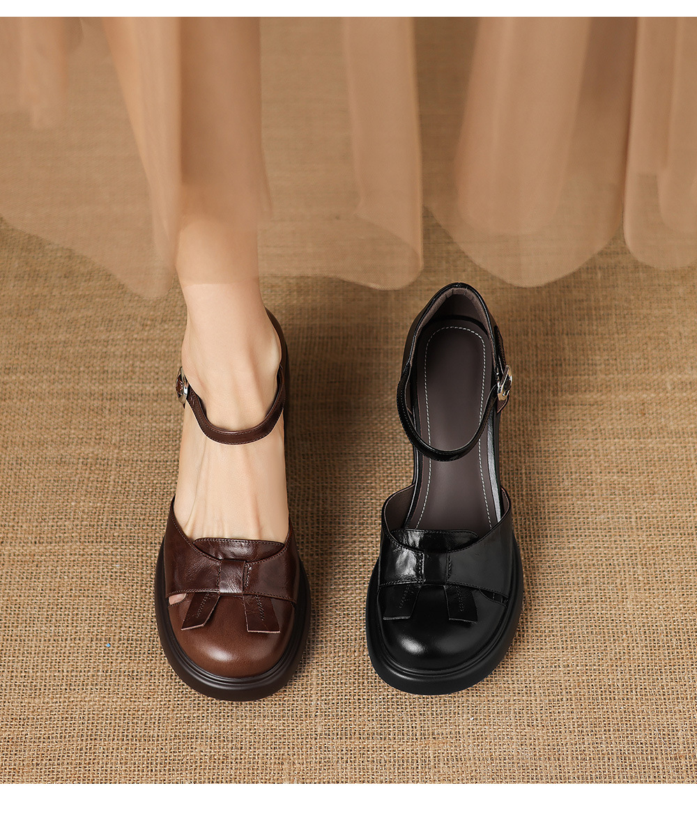 Sandal cao gót nữ mũi hở quai ngang gót vuông 7 cm — màu nâu chi tiết 2
