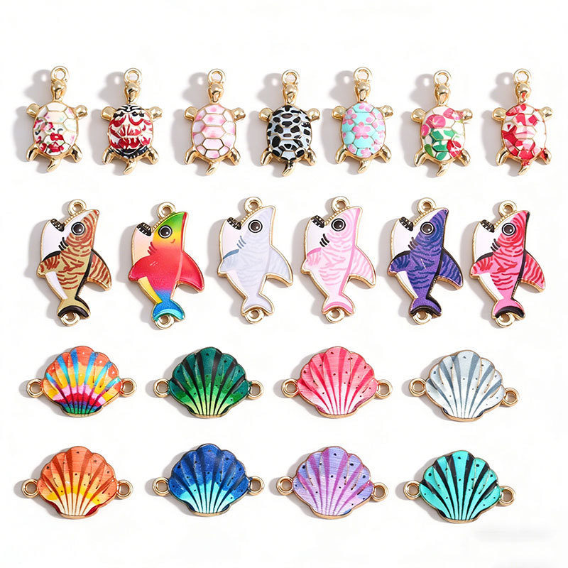 Oil-Drip Ocean Shell Shark Turtle Alloy Jewelry Accessories DIY Necklace Bracelet Pendant Bag Charm Materials