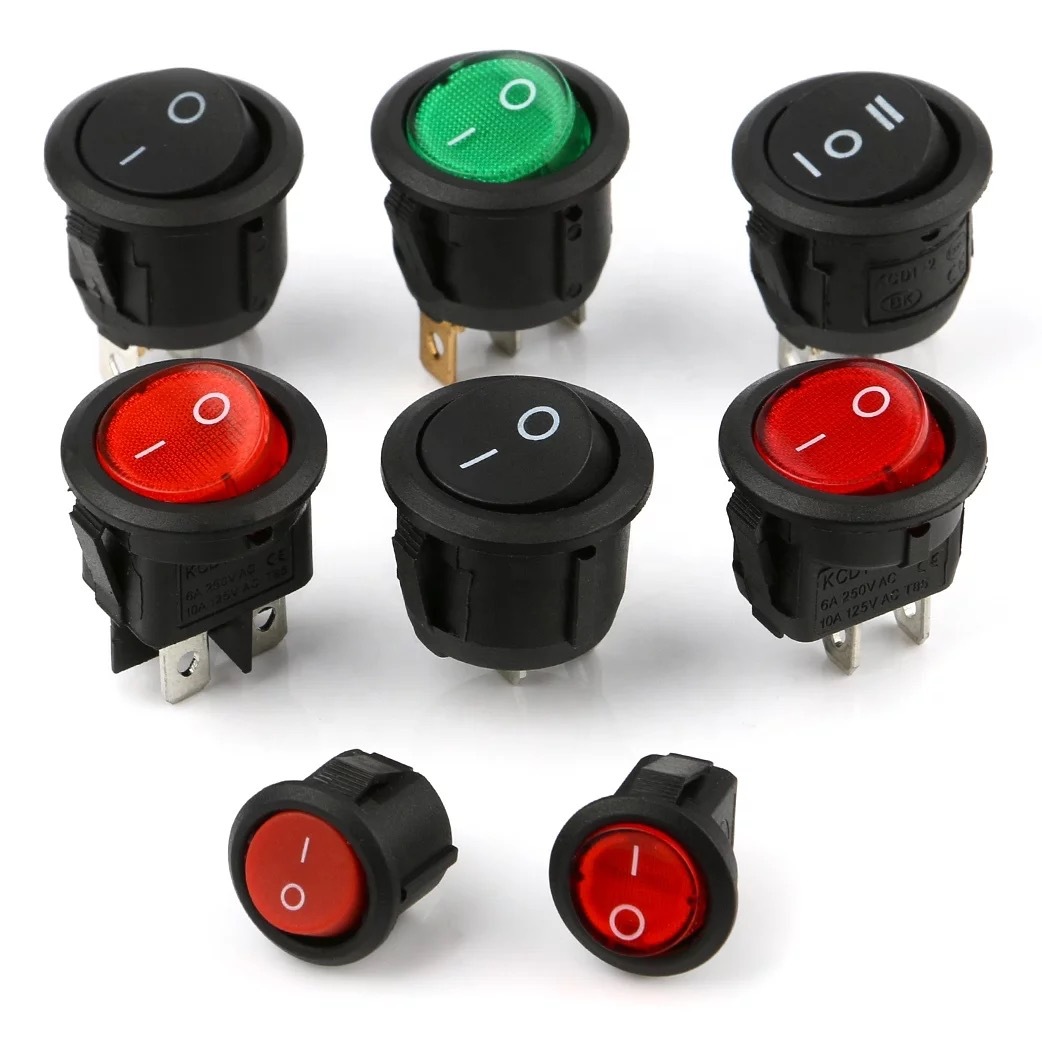 船型开关KCD1-105 全圆 2脚3脚 带灯三挡小电流翘板开关 船形开关