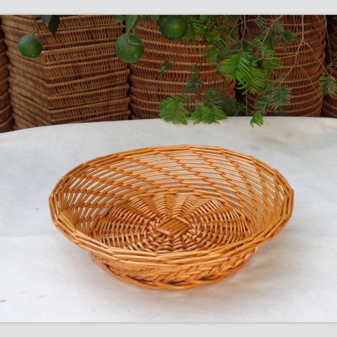 柳编放馒头的筐子藤编收纳框篮竹编砂锅托水果厨房家用盛馍框小号