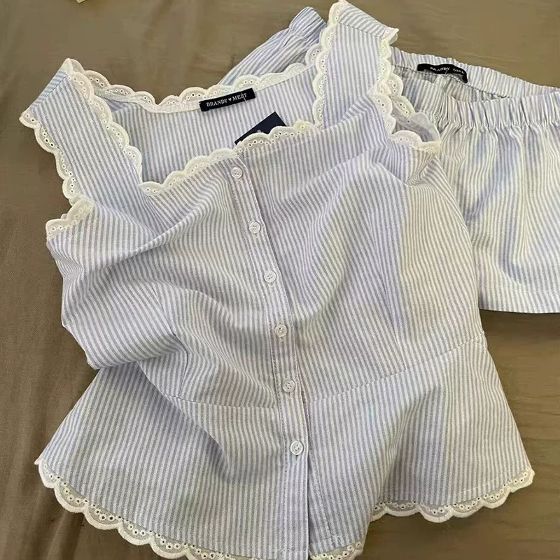 Summer cute shorts, thin pijama for leisure, set, lifting effect