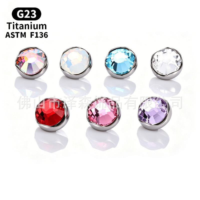 F136 Titanium Alloy Wavy Edge Earring, Czech Crystal Flat-Back Edge-Wrapped Stud, G23 Titanium Cartilage Jewelry detail image 12