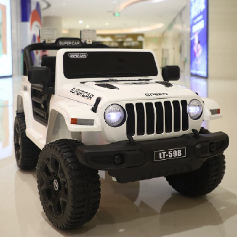 Электромобиль на батарейках 12В с пультом дистанционного управления, jeep для детей, кожаное сиденье и музыка, полноприводный