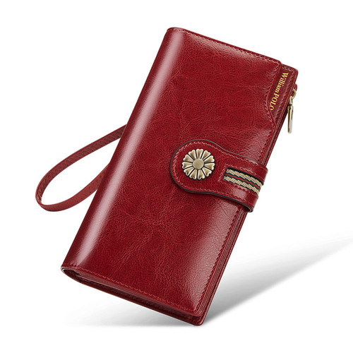 Paul Wallet Wholesale Wallet Long Genuine Leather Wallet Women's Cowhide Anti-Theft Brush Women's Retro Wallet Zipper Hand Strap