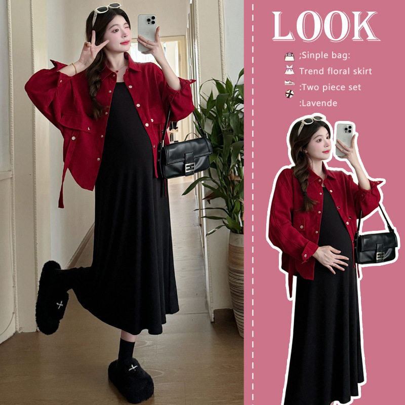 real shot new! Fashionable All-match Autumn and Winter Pregnant Women Wear Skinny Meat Covering suit
