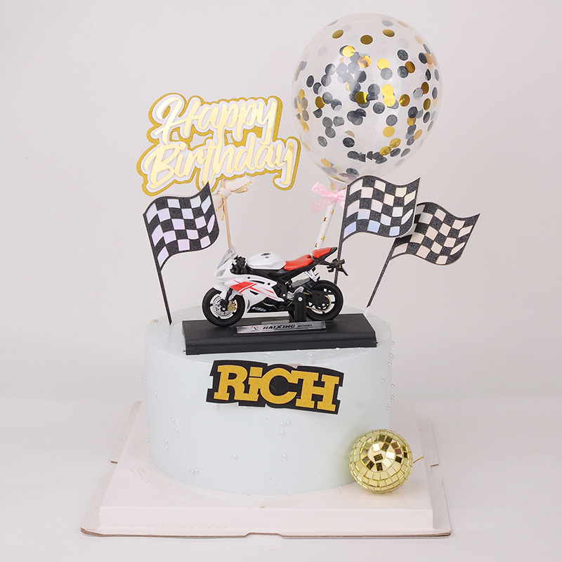 Motorcycle Model Baking Cake Decoration Ornaments Bicycle Racing Flag Card Golden Ball Dessert Table Plug-in Motorcycle Model Baking Cake Decoration Ornaments Bicycle Racing Flag Card Golden Ball Dessert Table Plug-in