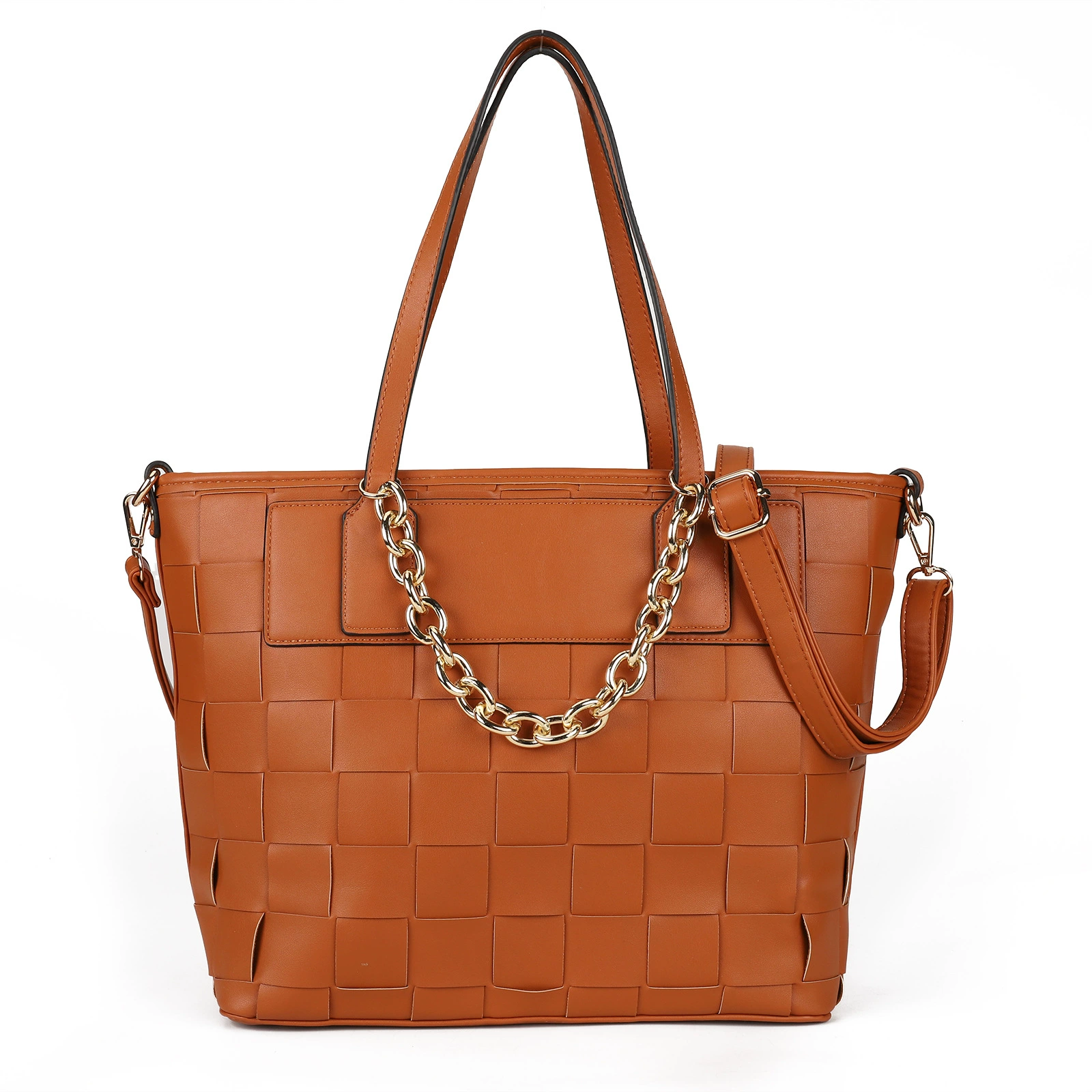 Capacious woven design retro bag, genuine leather, custom-made