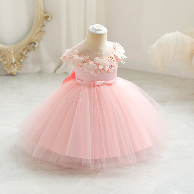 外貿兒童公主裙新款亮珠貼花甜美風女童生日宴會的禮服薄紗連衣裙