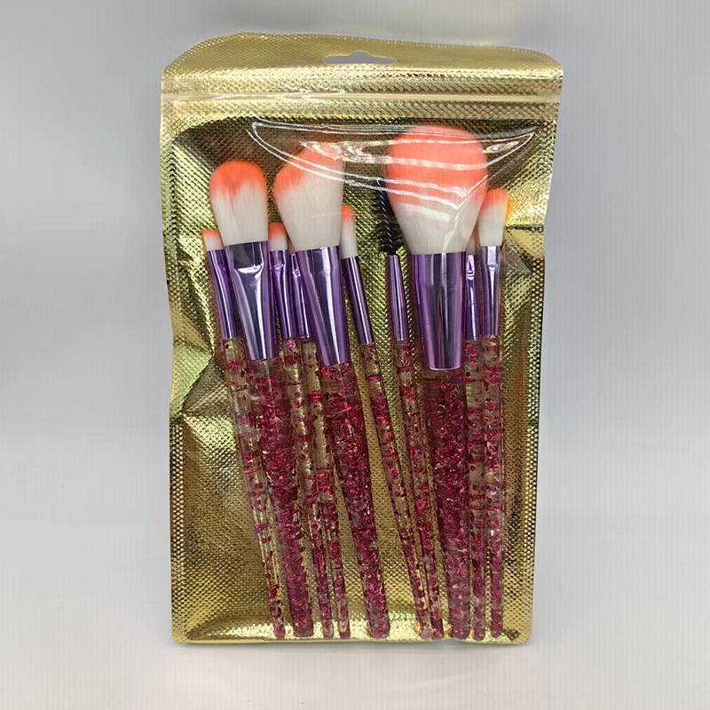 10 pinceles de maquillaje traje conjunto completo cristal transparente arenas movedizas cebolla en polvo herramientas de belleza cepillo suelto cepillo de sombra de ojos al por mayor