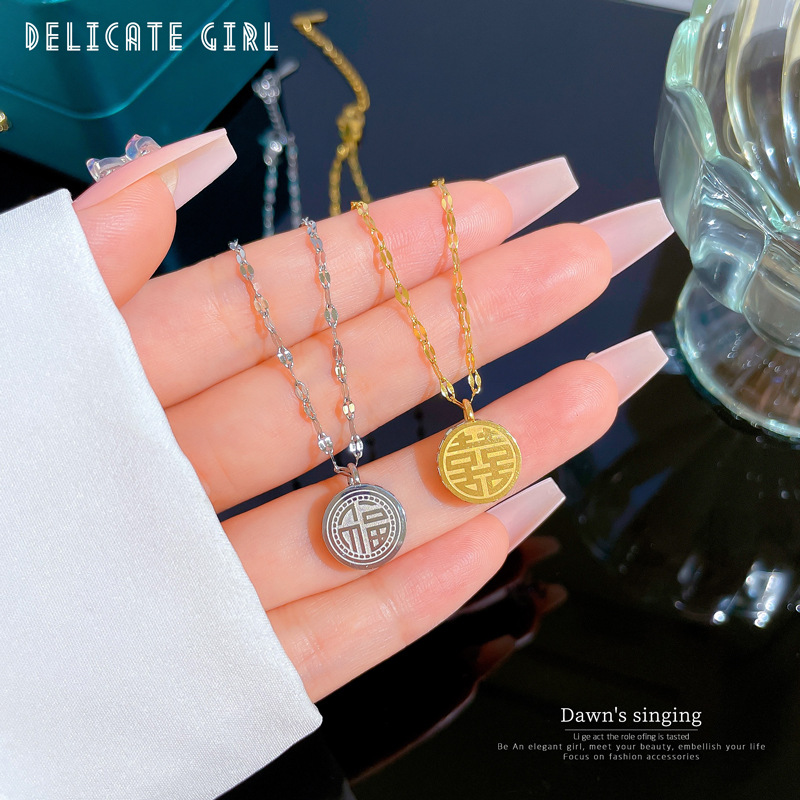 Collier femme symbole fu double face en or véritable bijoux_voghion.com