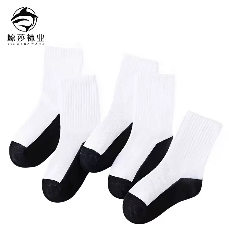跨境白灰拼色休闲袜棉质百搭中筒袜男女式耐脏学生运动袜子批发