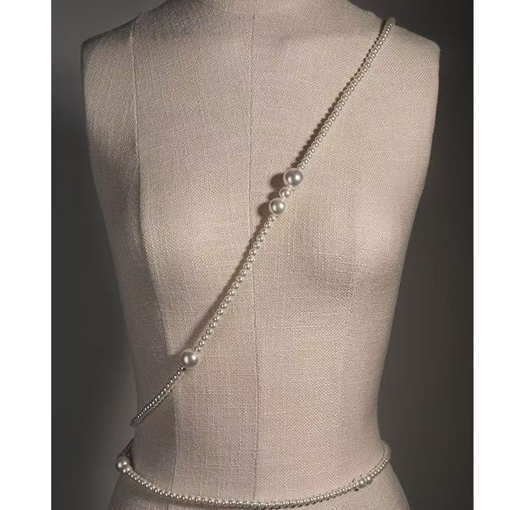 Cadena de cintura de perlas multicapa para mujer cinturón_voghion.com