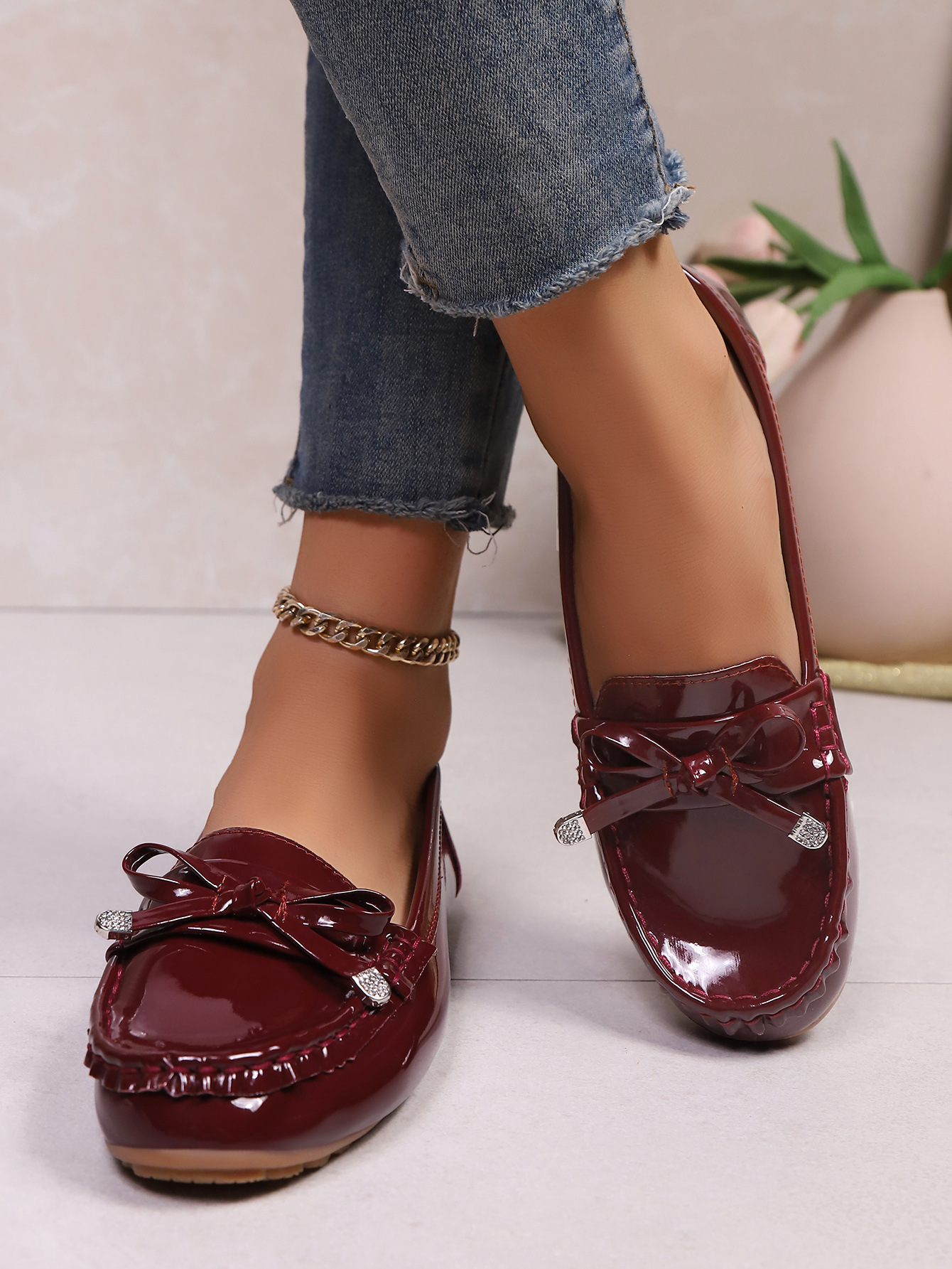 Women's Plus Size Flat Slip-on Shoes With Bow Knot And Round Toe_voghion.com