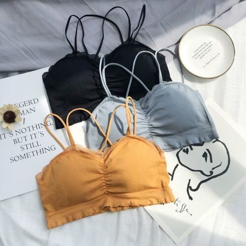 Women's Student Style Underwire Bra with Lace, No Underwire, Push-Up, Non-Slip Straps, Bralette Backless Tank Top
