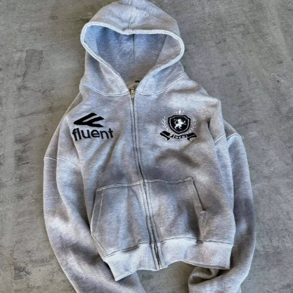 Print Zip-Up Hoodie – Oversized Streetwear Pullover With Graphic Design | Unisex Hip-Hop Fashion (Light Grey, Matching Pants Set)_voghion.com