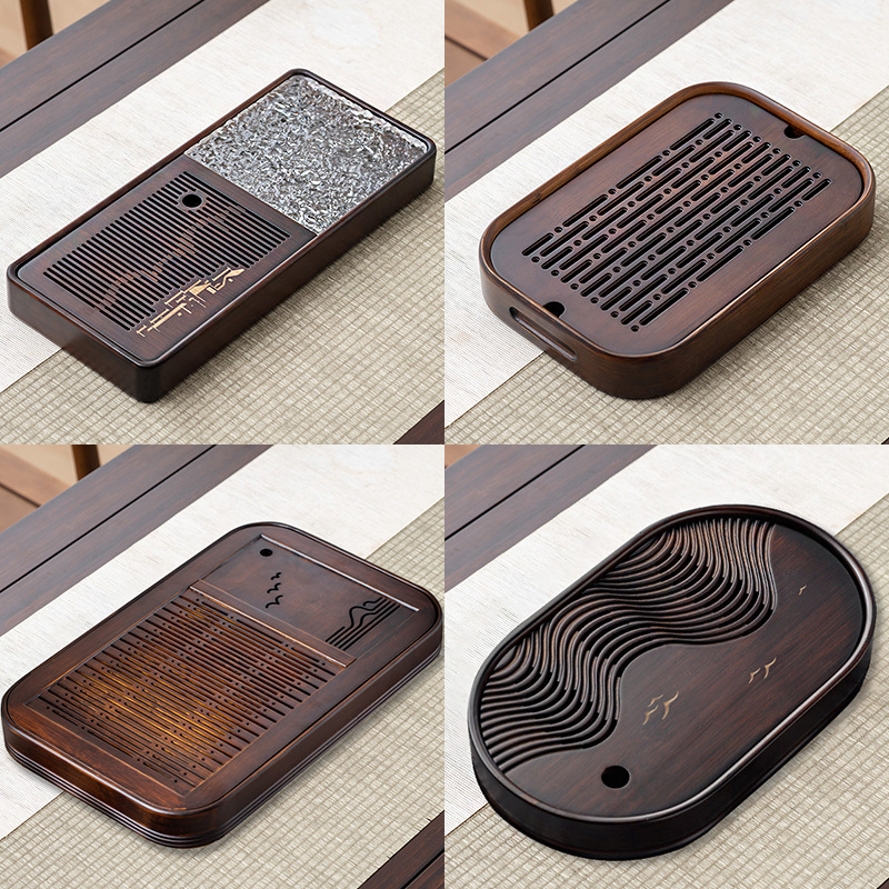 Bamboo tea tray household simple and easy Bamboo tray Kungfu Online tea set Leachate Long dry small-scale Storage Chahai Tea Service