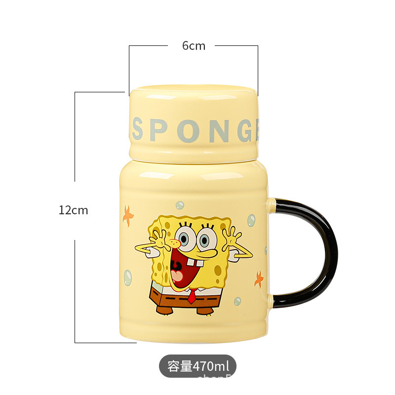 SpongeBob autorizado genuino taza con tapa creativa de alto valor de dibujos animados copas de agua taza de cerámica