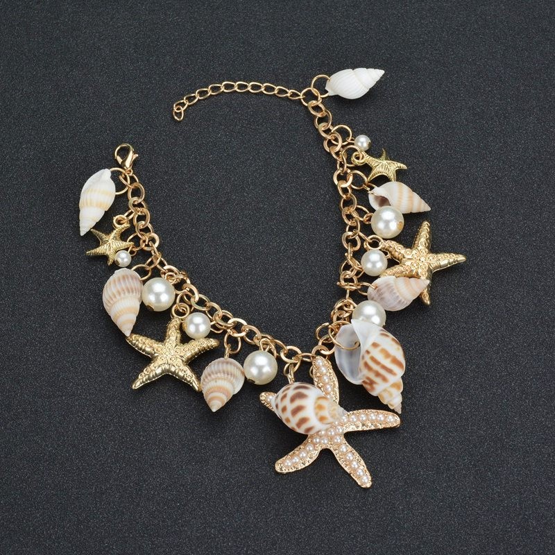 Daily, Beach Occasion Metal Material IG Style Beach Starfish Conch Pearl Metal Wholesale Bracelets