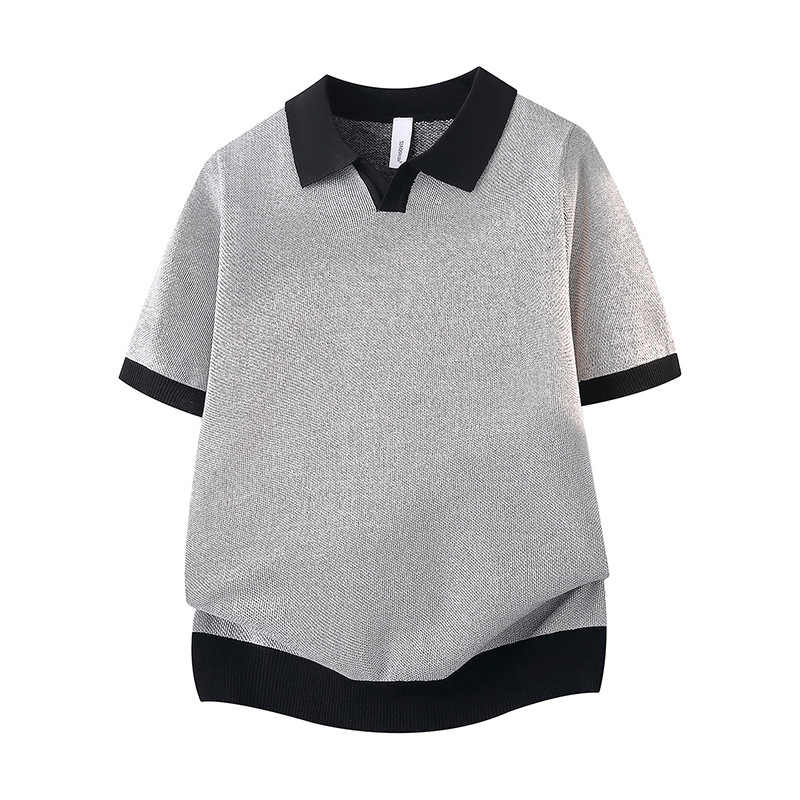 Polo camiseta de punto camiseta de manga corta hombre cuello V gaviota cuello viejo viento de negocios camiseta de hielo de verano fábrica transfronteriza al por mayor