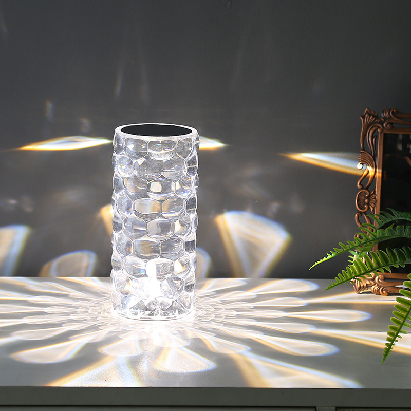 Lámpara de Mesa de Ambiente de Cristal, Luna Moderna, Simple, Creativa, Romántica, Popular, Lámpara de Noche LED con Forma de Flor para Dormitorio