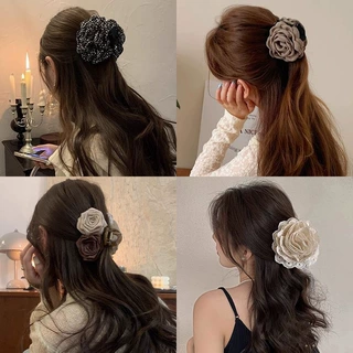法式干枯玫瑰花抓夹女2025年新款高级感蕾丝发夹后脑勺鲨鱼夹头饰