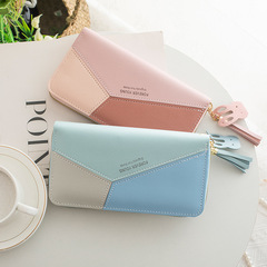 Cross-border women's wallet wholesale, long-style zipped patchwork clutch, card holder, student coin purse, high-capacity leather wallet