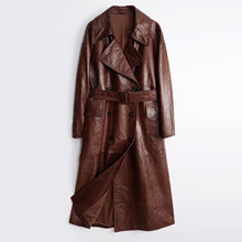 HN102 真皮皮衣冬季新款高端复古美拉德油蜡牛皮长款廓形外套风衣
