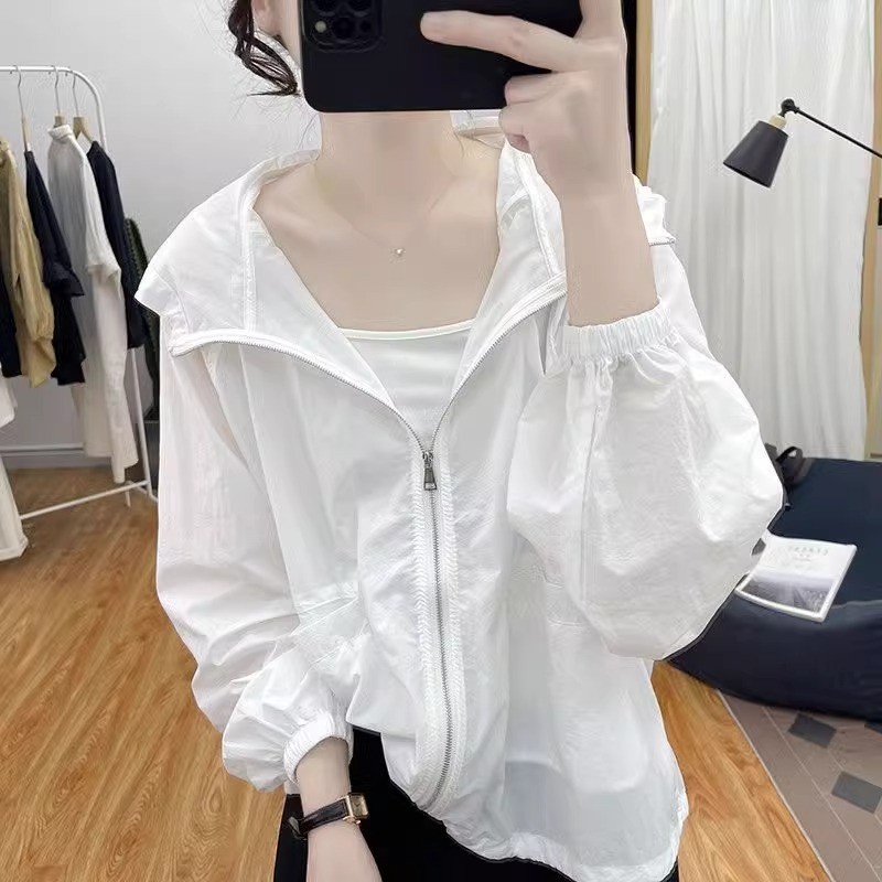 夏薄いフード付きルーズ日焼け止め服女性のための 2025 韓国スタイルの新しい多用途トップ日焼け止めカーディガン多用途ジャケット|undefined