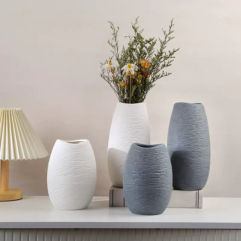 干花跨境陶瓷素烧花瓶轻奢创意简约水培鲜花水养满天星客厅装饰品