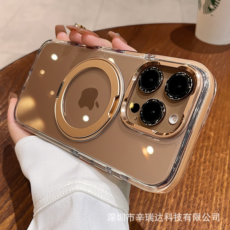 Iphone16 promax携帯電話ケース360回転スタンドマグネットリンゴ15透明転倒防止保護カバー|undefined