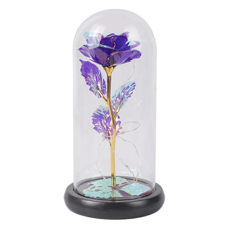 Lámpara de cristal con rosa eterna, regalo para el Día de San Valentín chino, regalo creativo para puestos callejeros, ramo de flores con lámina dorada al por mayor