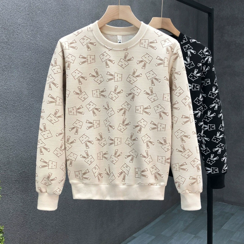 Весенне-осенняя мужская толстовка модного бренда ins2024, новый пуловер с круглым вырезом и мультяшным принтом, универсальная рубашка с длинными рукавами