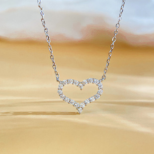 T family clavicle chain S925 silver necklace female love heart-shaped moissanite pendant Korean version of Joker exquisite factory direct sales