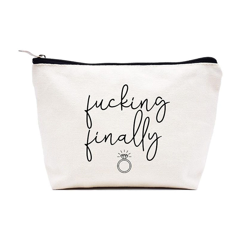 Cross-Border Wedding Fucking Finally Canvas Cosmetic Bag Bachelor Party Diamond Ring Pattern Cosmetics Bag