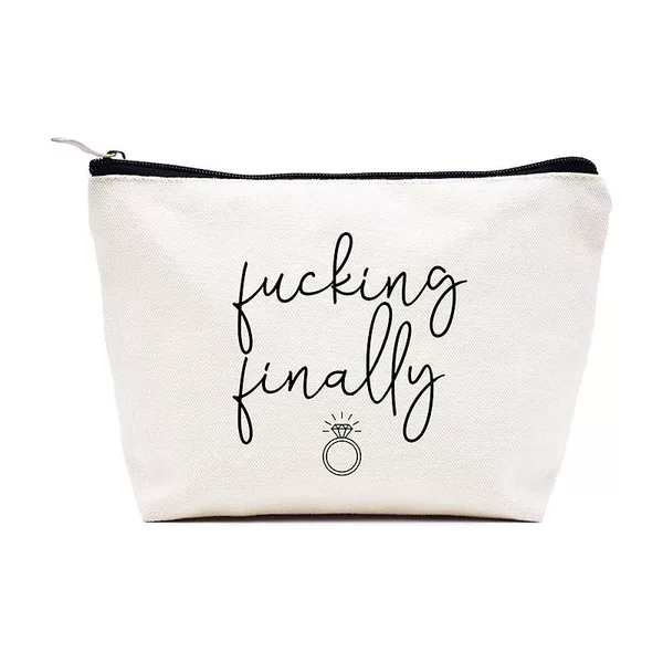 Cross-Border Wedding Fucking Finally Canvas Cosmetic Bag Bachelor Party Diamond Ring Pattern Cosmetics Bag