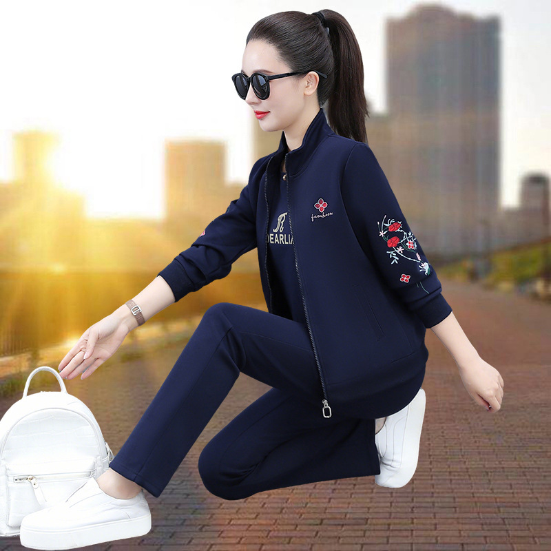 休闲运动服套装女士春秋2025秋季新款时尚中年妈妈卫衣外套三件套|undefined