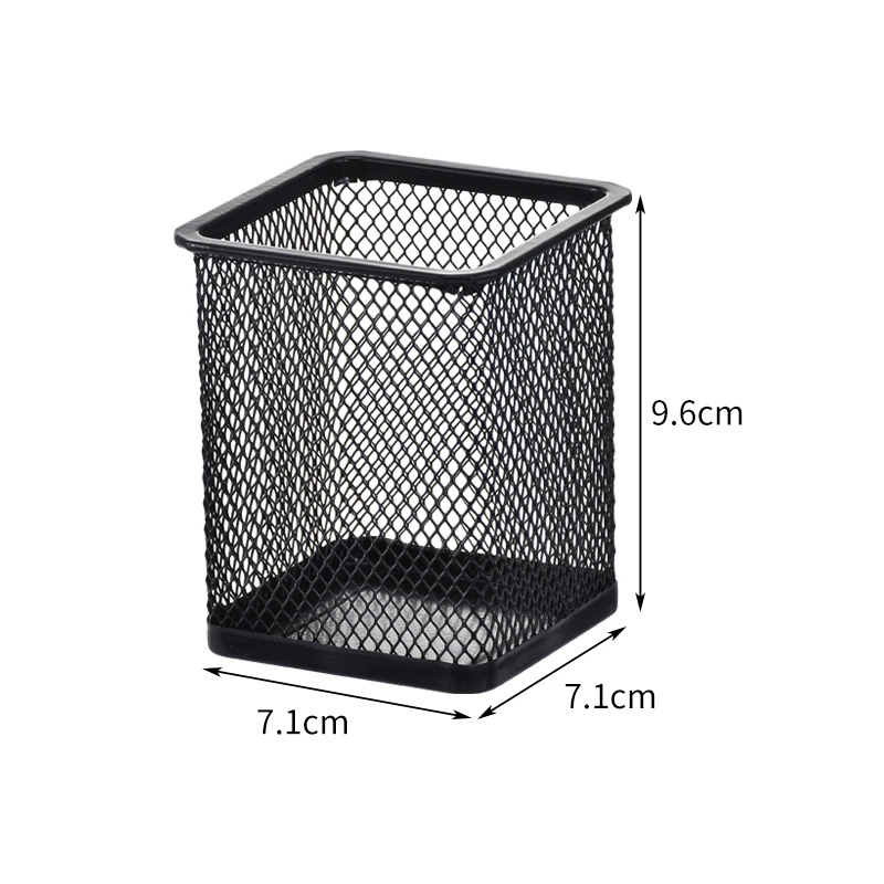 Pen holder metal mesh desk organizer, round/square, 11×10×11 cm, multiple colors