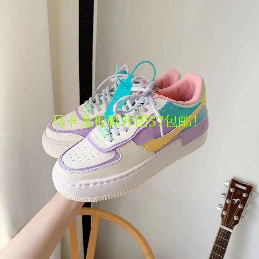 马卡龙女板鞋2021春季韩版ins透气孔厚底运动休闲潮搭系带女鞋