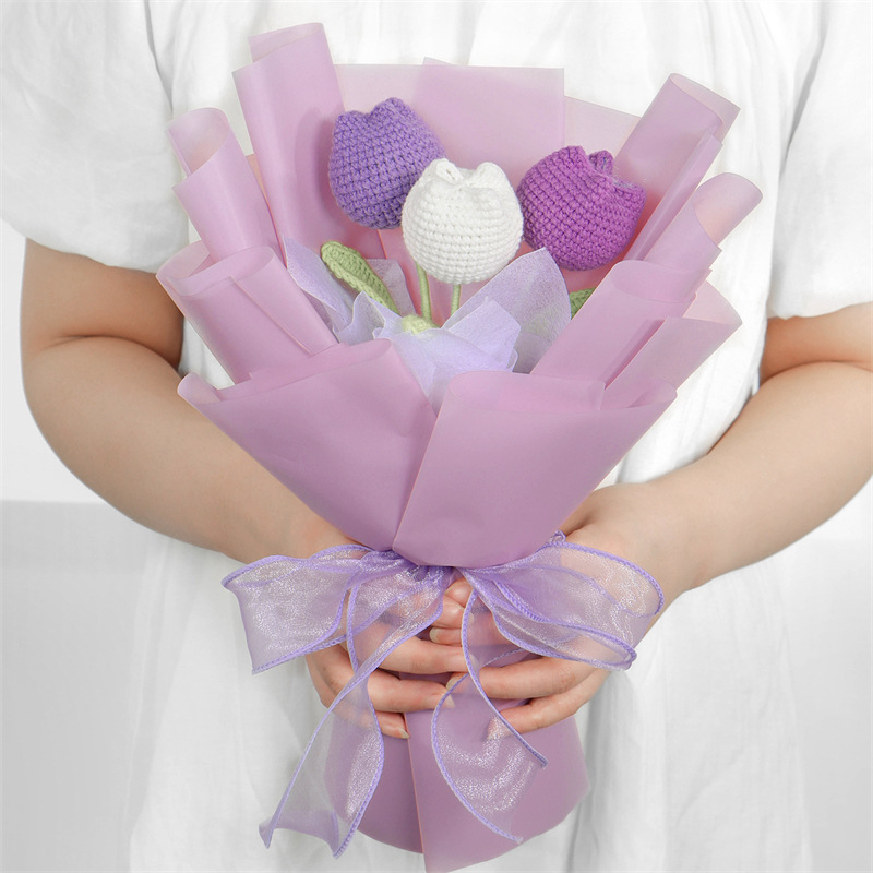 Día del maestro hecho a mano un ramo de girasoles mezclar y combinar imitación de lana crochet tulipán adornos de mesa