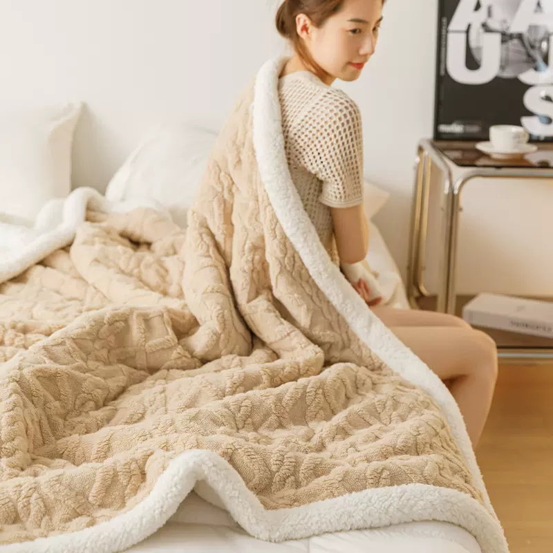 2025新款跨境外贸双面加厚塔肤绒盖毯毛绒毯子高克重午睡毯沙发毯