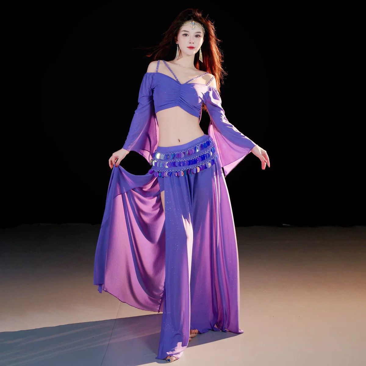 Dancer Belly Dance Clothing 2024 New Set Sexy Slit Slimming Look Elegant Oriental Dance Practice Clothing Class Group Clothing