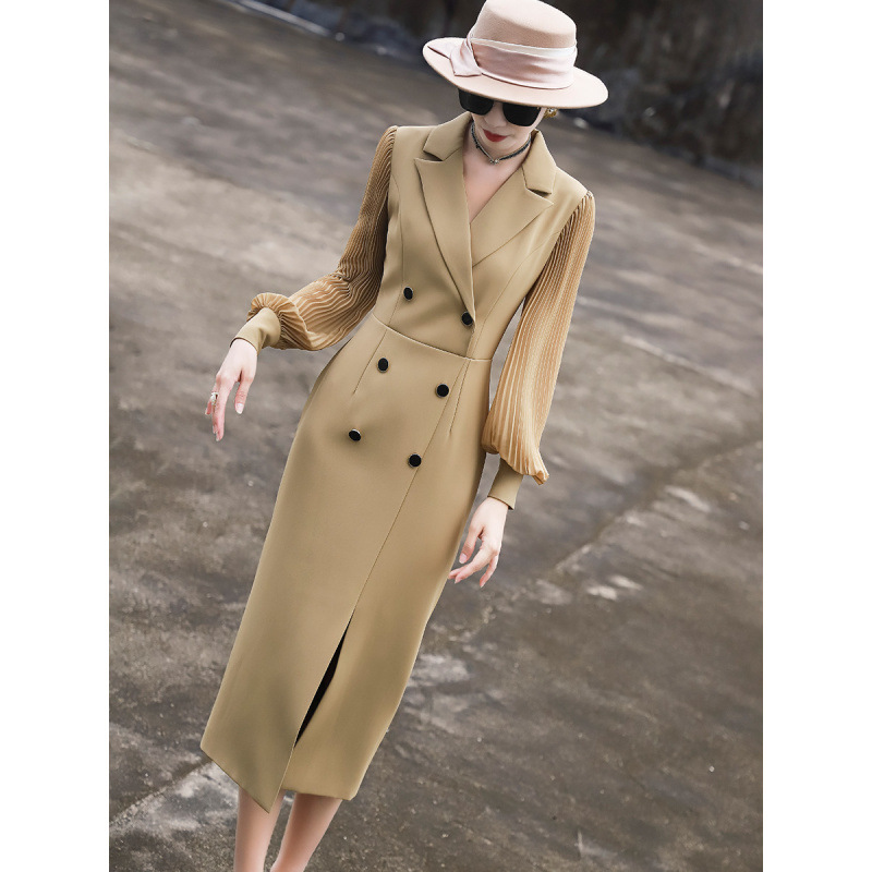 2025 Spring New Style Elegant Commuting High-End Long-Sleeve Suit Dress Slim Fit Slimming Slit Dress